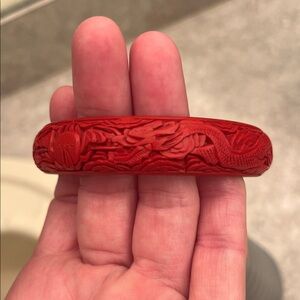 Cinnabar Bangle Bracelet Carved Dragons